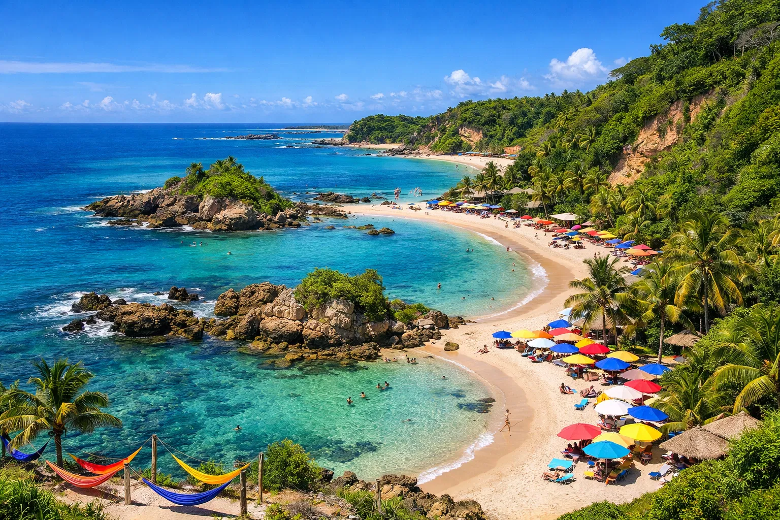 Praias numeradas de Morro de São Paulo com águas cristalinas e recifes de coral.